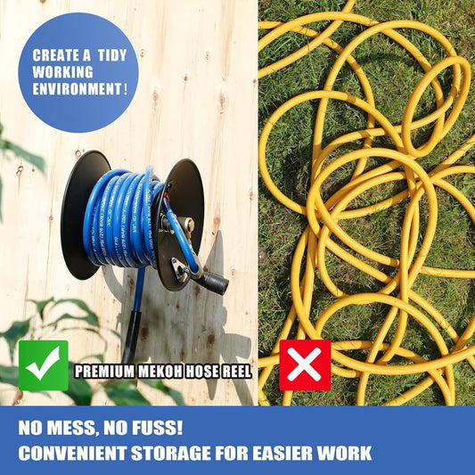 Pressure Washer Hose Reel 50ftx3/8” / 65ftx1/4”, 4000PSI Heavy Duty Power Washer Hose Reel with M22-14 Fitting, Hand Crank Metal Reel with Wall/Trailer/Van Mount, Manual Hose Reel for Water