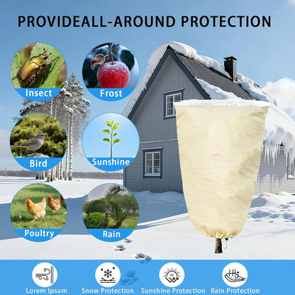 Plant Covers Freeze Protection, 31.5''×47.24'' Winter Cold Weather Frost Blankets Shrub Jacket with Drawstring Reusable Frost Protection Cloth for Outdoor Plants Fruit Tree Potted（1PCS）