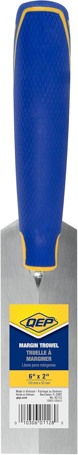 6 in. x 2 in. Comfort Grip Flat Margin Flooring Trowel with Bucket Hook, Silver (42112)