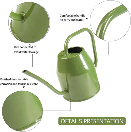 35 oz/1000 ml Metal Indoor Small Watering Can with Long Spout for House Plants Decorative, 12 oz/360 ml Glass Plant Mister Spray Bottle for Bonsai Garden Flowers(Green)