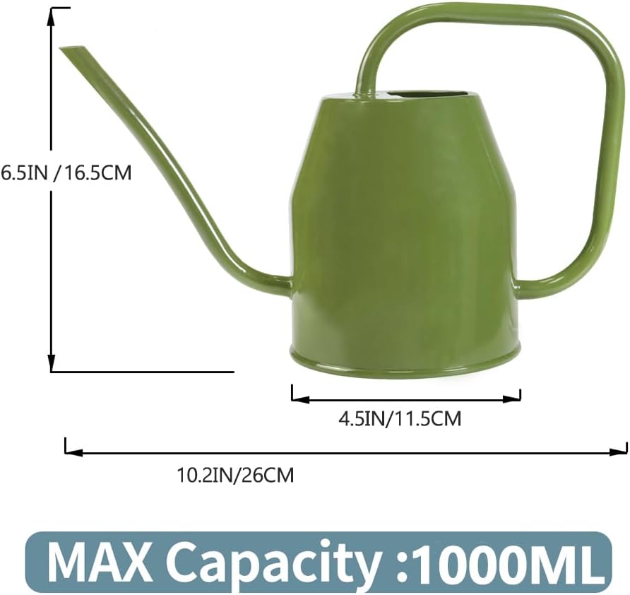 35 oz/1000 ml Metal Indoor Small Watering Can with Long Spout for House Plants Decorative, 12 oz/360 ml Glass Plant Mister Spray Bottle for Bonsai Garden Flowers(Green)