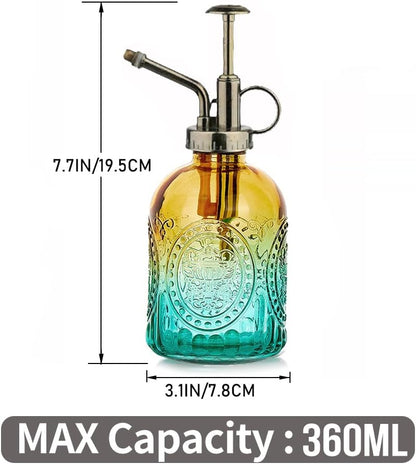 35 oz/1000 ml Metal Indoor Small Watering Can with Long Spout for House Plants Decorative, 12 oz/360 ml Glass Plant Mister Spray Bottle for Bonsai Garden Flowers(Green)