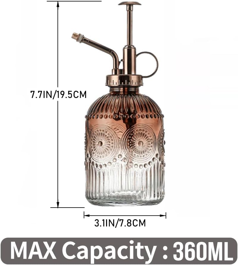 35 oz/1000 ml Metal Indoor Small Watering Can with Long Spout for House Plants Decorative, 12 oz/360 ml Glass Plant Mister Spray Bottle for Bonsai Garden Flowers(Green)