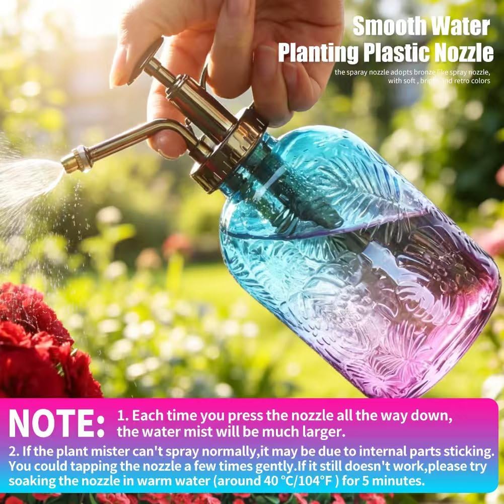 35 oz/1000 ml Metal Indoor Small Watering Can with Long Spout for House Plants Decorative, 12 oz/360 ml Glass Plant Mister Spray Bottle for Bonsai Garden Flowers(Green)