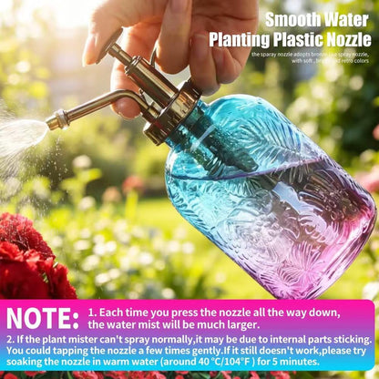 35 oz/1000 ml Metal Indoor Small Watering Can with Long Spout for House Plants Decorative, 12 oz/360 ml Glass Plant Mister Spray Bottle for Bonsai Garden Flowers(Green)