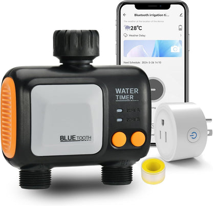 Watering Timer 3 Zone with Brass Inlet, Sprinkler Timer, Programmable Garden Outdoor Hose Faucet Timers with Rain Delay, Auto & Manual Watering System,Water Hose Irrigation Timers 3 Outlet for Garden