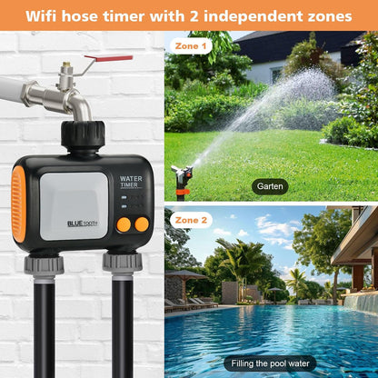 Watering Timer 3 Zone with Brass Inlet, Sprinkler Timer, Programmable Garden Outdoor Hose Faucet Timers with Rain Delay, Auto & Manual Watering System,Water Hose Irrigation Timers 3 Outlet for Garden