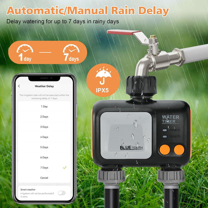 Watering Timer 3 Zone with Brass Inlet, Sprinkler Timer, Programmable Garden Outdoor Hose Faucet Timers with Rain Delay, Auto & Manual Watering System,Water Hose Irrigation Timers 3 Outlet for Garden