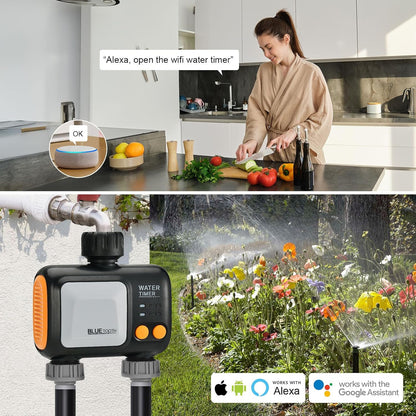 Watering Timer 3 Zone with Brass Inlet, Sprinkler Timer, Programmable Garden Outdoor Hose Faucet Timers with Rain Delay, Auto & Manual Watering System,Water Hose Irrigation Timers 3 Outlet for Garden