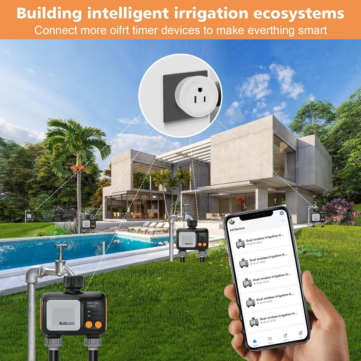 Watering Timer 3 Zone with Brass Inlet, Sprinkler Timer, Programmable Garden Outdoor Hose Faucet Timers with Rain Delay, Auto & Manual Watering System,Water Hose Irrigation Timers 3 Outlet for Garden