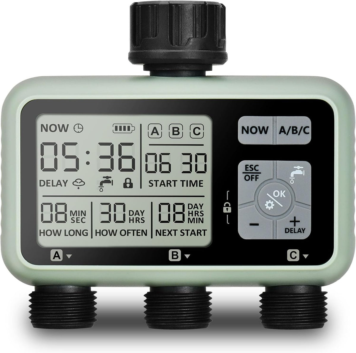 Watering Timer 3 Zone with Brass Inlet, Sprinkler Timer, Programmable Garden Outdoor Hose Faucet Timers with Rain Delay, Auto & Manual Watering System,Water Hose Irrigation Timers 3 Outlet for Garden