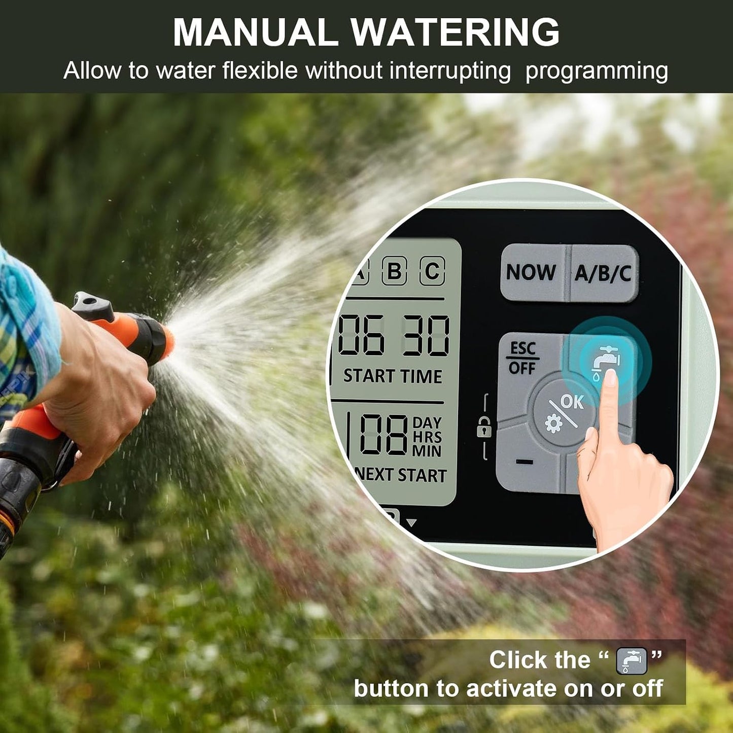 Watering Timer 3 Zone with Brass Inlet, Sprinkler Timer, Programmable Garden Outdoor Hose Faucet Timers with Rain Delay, Auto & Manual Watering System,Water Hose Irrigation Timers 3 Outlet for Garden