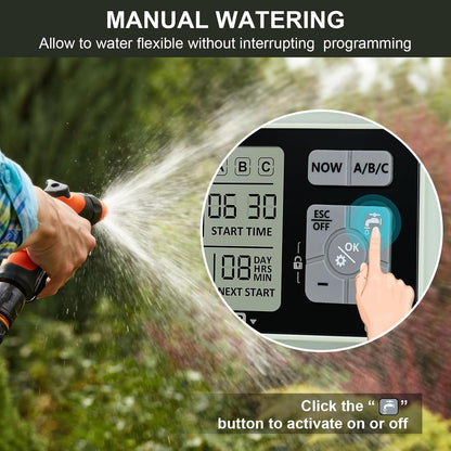 Watering Timer 3 Zone with Brass Inlet, Sprinkler Timer, Programmable Garden Outdoor Hose Faucet Timers with Rain Delay, Auto & Manual Watering System,Water Hose Irrigation Timers 3 Outlet for Garden