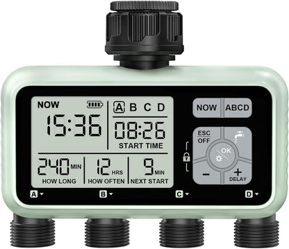 Watering Timer 3 Zone with Brass Inlet, Sprinkler Timer, Programmable Garden Outdoor Hose Faucet Timers with Rain Delay, Auto & Manual Watering System,Water Hose Irrigation Timers 3 Outlet for Garden