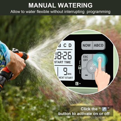 Watering Timer 3 Zone with Brass Inlet, Sprinkler Timer, Programmable Garden Outdoor Hose Faucet Timers with Rain Delay, Auto & Manual Watering System,Water Hose Irrigation Timers 3 Outlet for Garden
