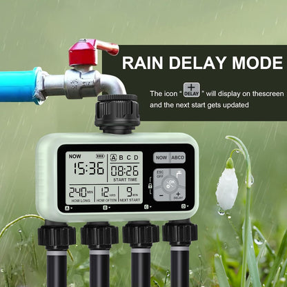 Watering Timer 3 Zone with Brass Inlet, Sprinkler Timer, Programmable Garden Outdoor Hose Faucet Timers with Rain Delay, Auto & Manual Watering System,Water Hose Irrigation Timers 3 Outlet for Garden