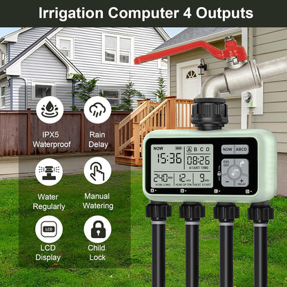 Watering Timer 3 Zone with Brass Inlet, Sprinkler Timer, Programmable Garden Outdoor Hose Faucet Timers with Rain Delay, Auto & Manual Watering System,Water Hose Irrigation Timers 3 Outlet for Garden