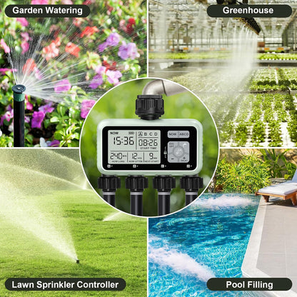 Watering Timer 3 Zone with Brass Inlet, Sprinkler Timer, Programmable Garden Outdoor Hose Faucet Timers with Rain Delay, Auto & Manual Watering System,Water Hose Irrigation Timers 3 Outlet for Garden