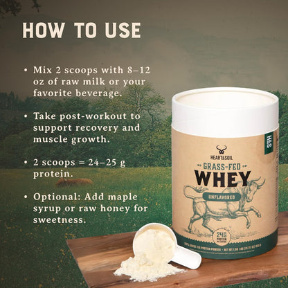 Grass Fed Whey Protein Powder, Unflavored, 2 lbs