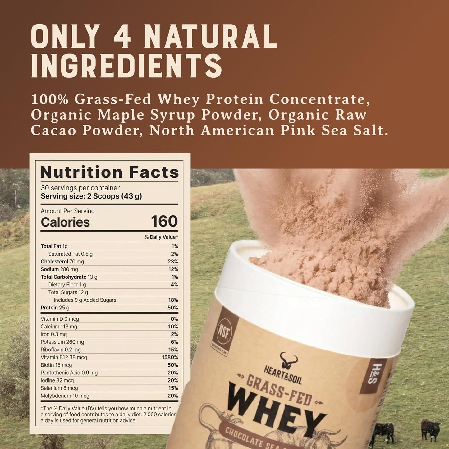 Grass Fed Whey Protein Powder, Unflavored, 2 lbs