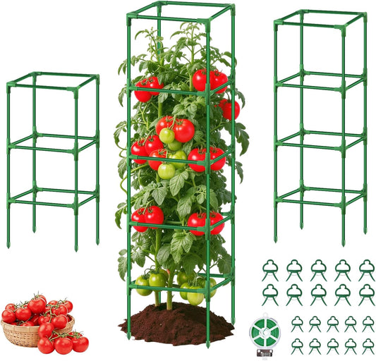 3 Pack Square Tomato Cage Heavy Duty Rust-Resistant Metal Tomato Trellis