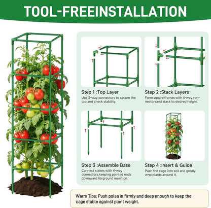 3 Pack Square Tomato Cage Heavy Duty Rust-Resistant Metal Tomato Trellis