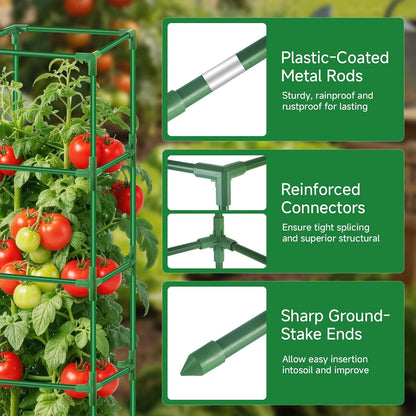 3 Pack Square Tomato Cage Heavy Duty Rust-Resistant Metal Tomato Trellis
