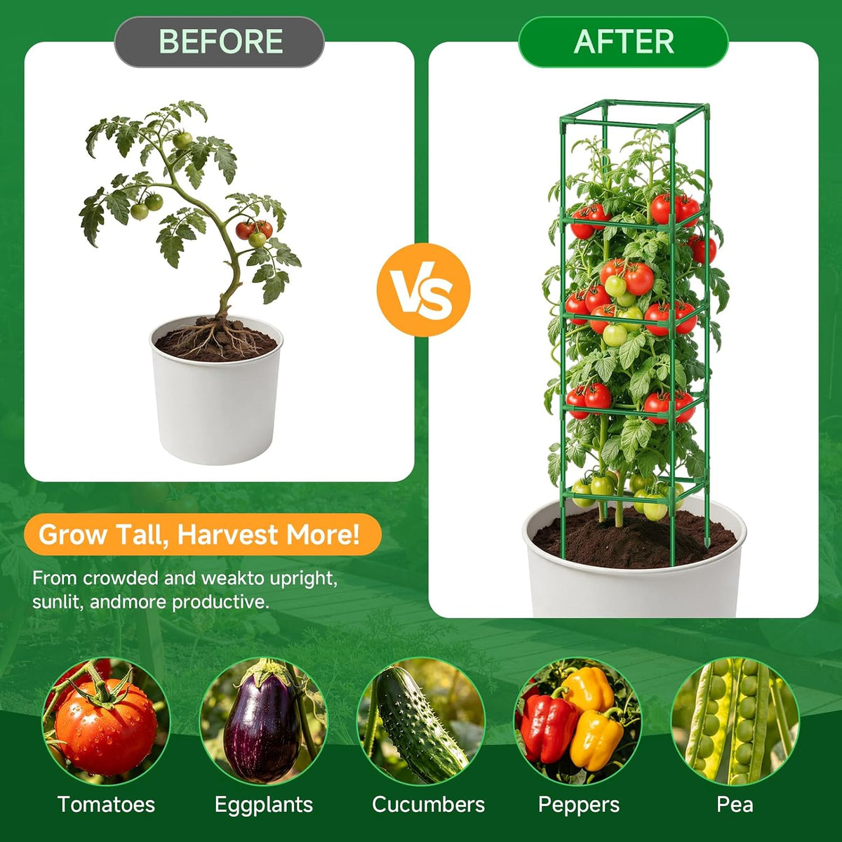 3 Pack Square Tomato Cage Heavy Duty Rust-Resistant Metal Tomato Trellis