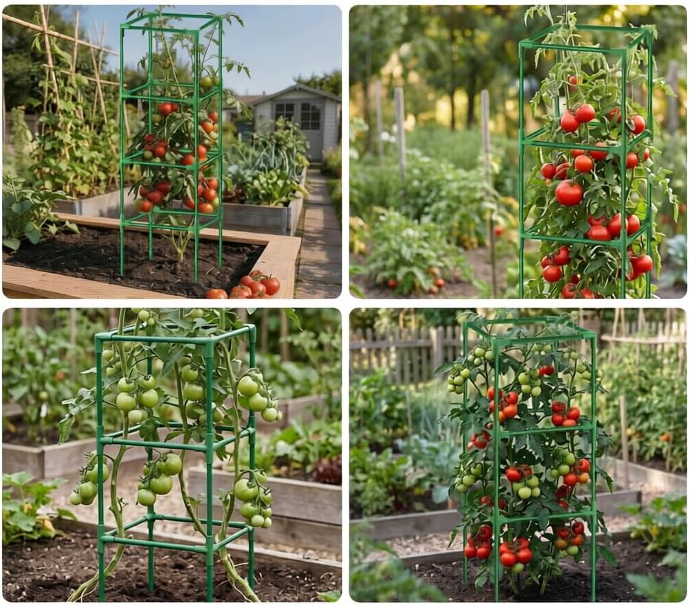 3 Pack Square Tomato Cage Heavy Duty Rust-Resistant Metal Tomato Trellis