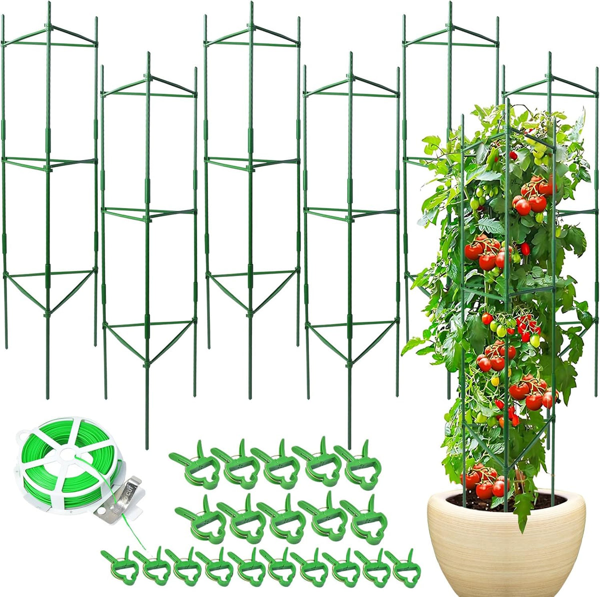 3 Pack Square Tomato Cage Heavy Duty Rust-Resistant Metal Tomato Trellis