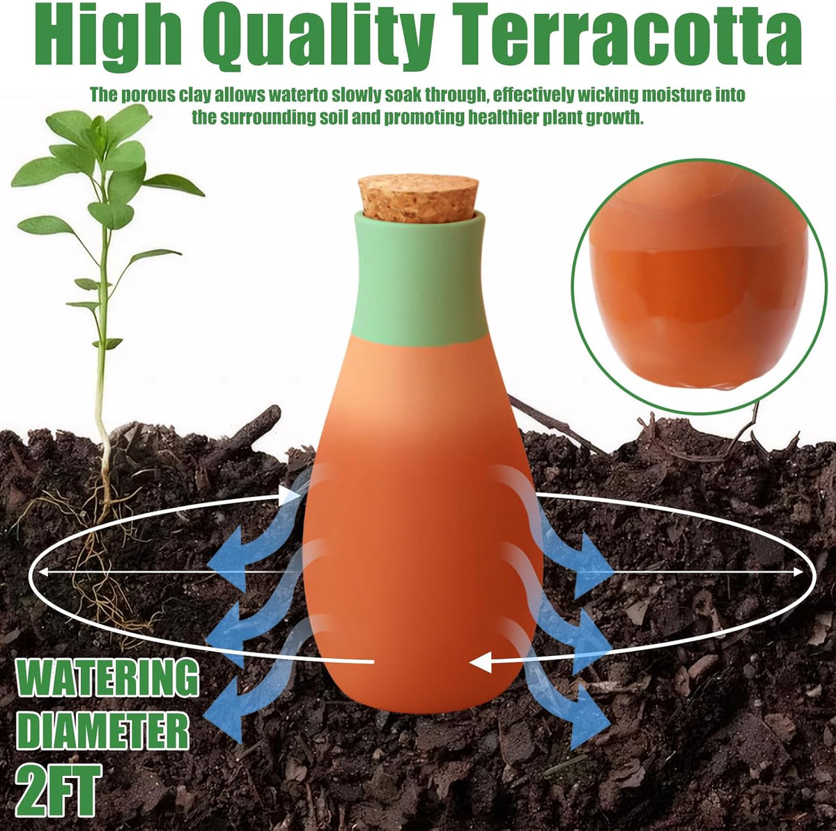 4PCS Terracotta Watering Spikes, Ollas Self Watering Globes