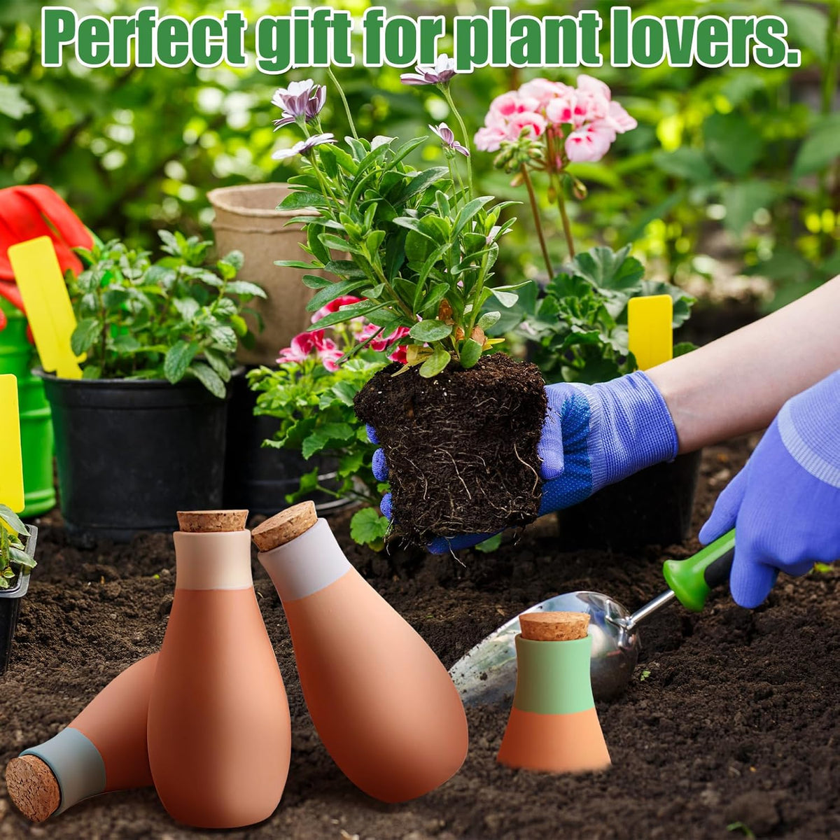 4PCS Terracotta Watering Spikes, Ollas Self Watering Globes