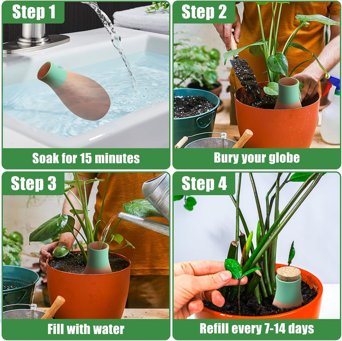 4PCS Terracotta Watering Spikes, Ollas Self Watering Globes