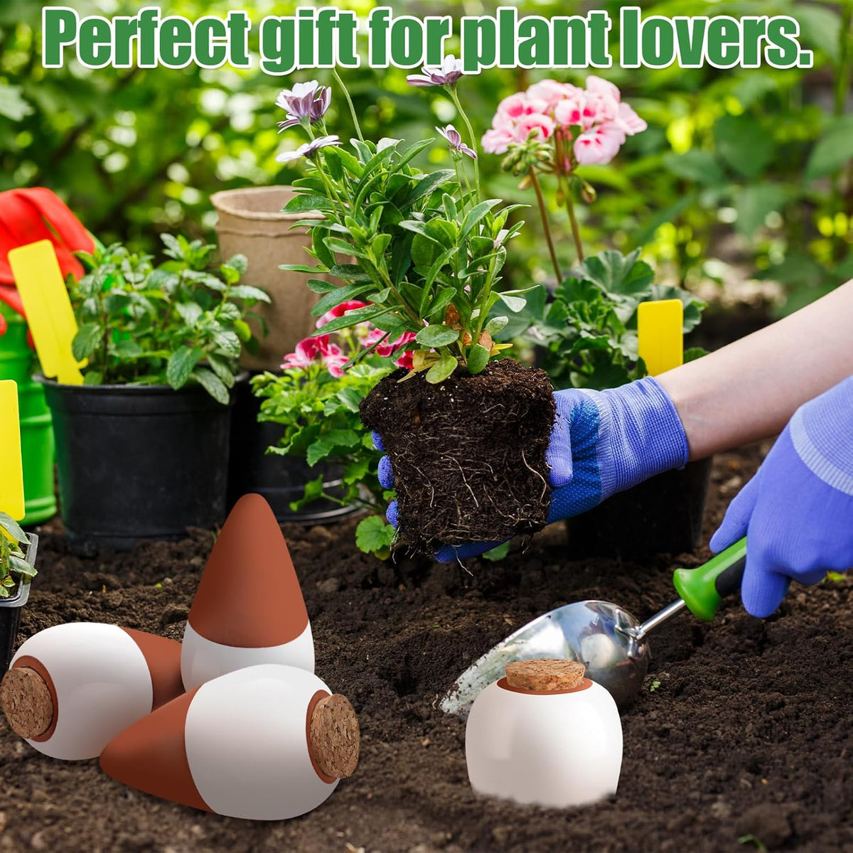 4PCS Terracotta Watering Spikes, Ollas Self Watering Globes