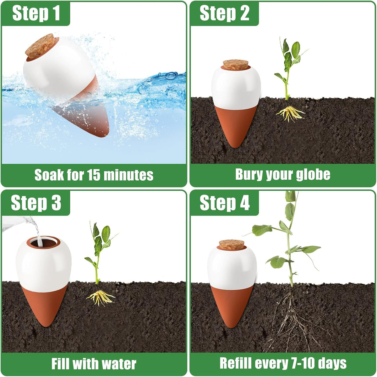 4PCS Terracotta Watering Spikes, Ollas Self Watering Globes