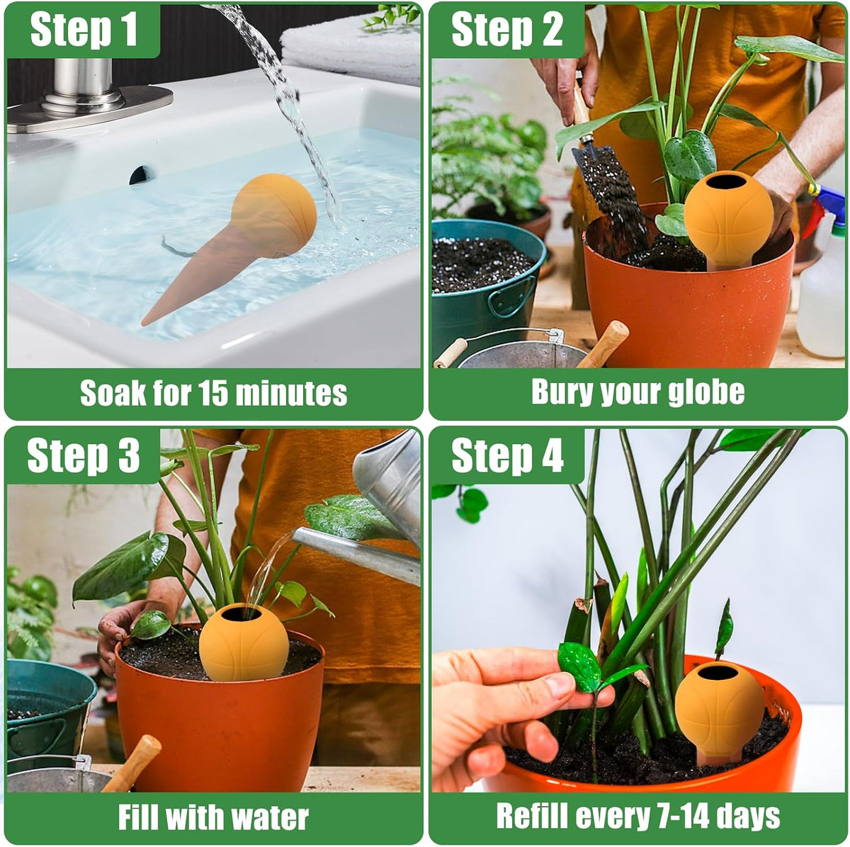 4PCS Terracotta Watering Spikes, Ollas Self Watering Globes