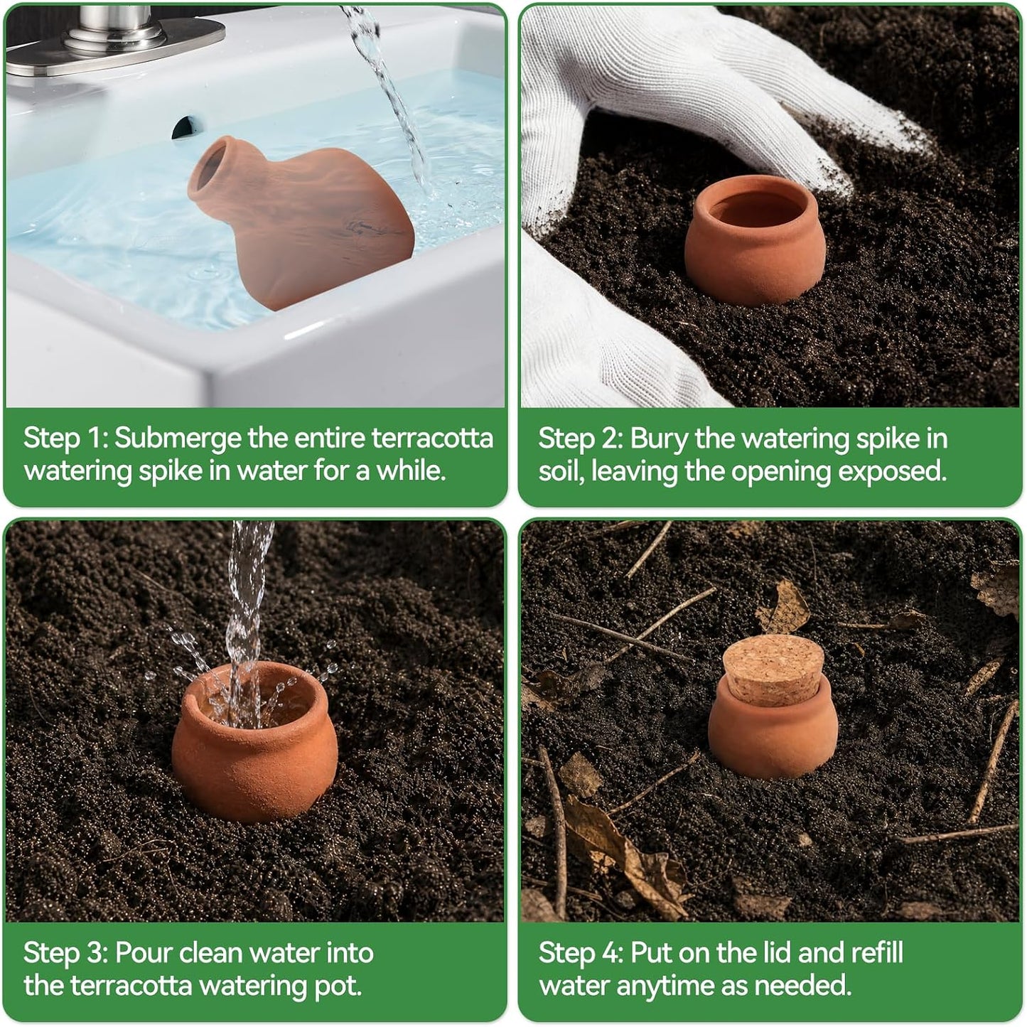4PCS Terracotta Watering Spikes, Ollas Self Watering Globes