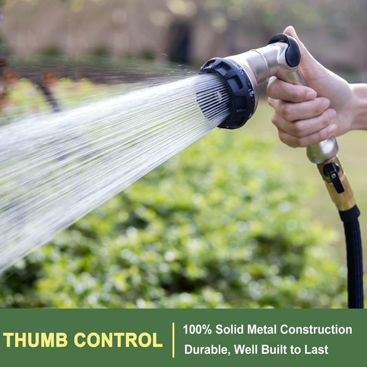 Thumb Control Garden Hose Nozzle Heavy Duty Metal, 8 Spray Patterns