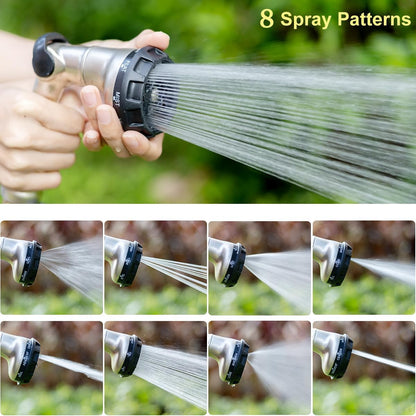 Thumb Control Garden Hose Nozzle Heavy Duty Metal, 8 Spray Patterns