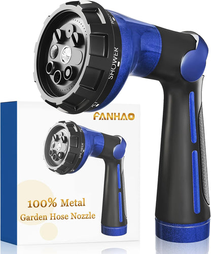 Thumb Control Garden Hose Nozzle Heavy Duty Metal, 8 Spray Patterns