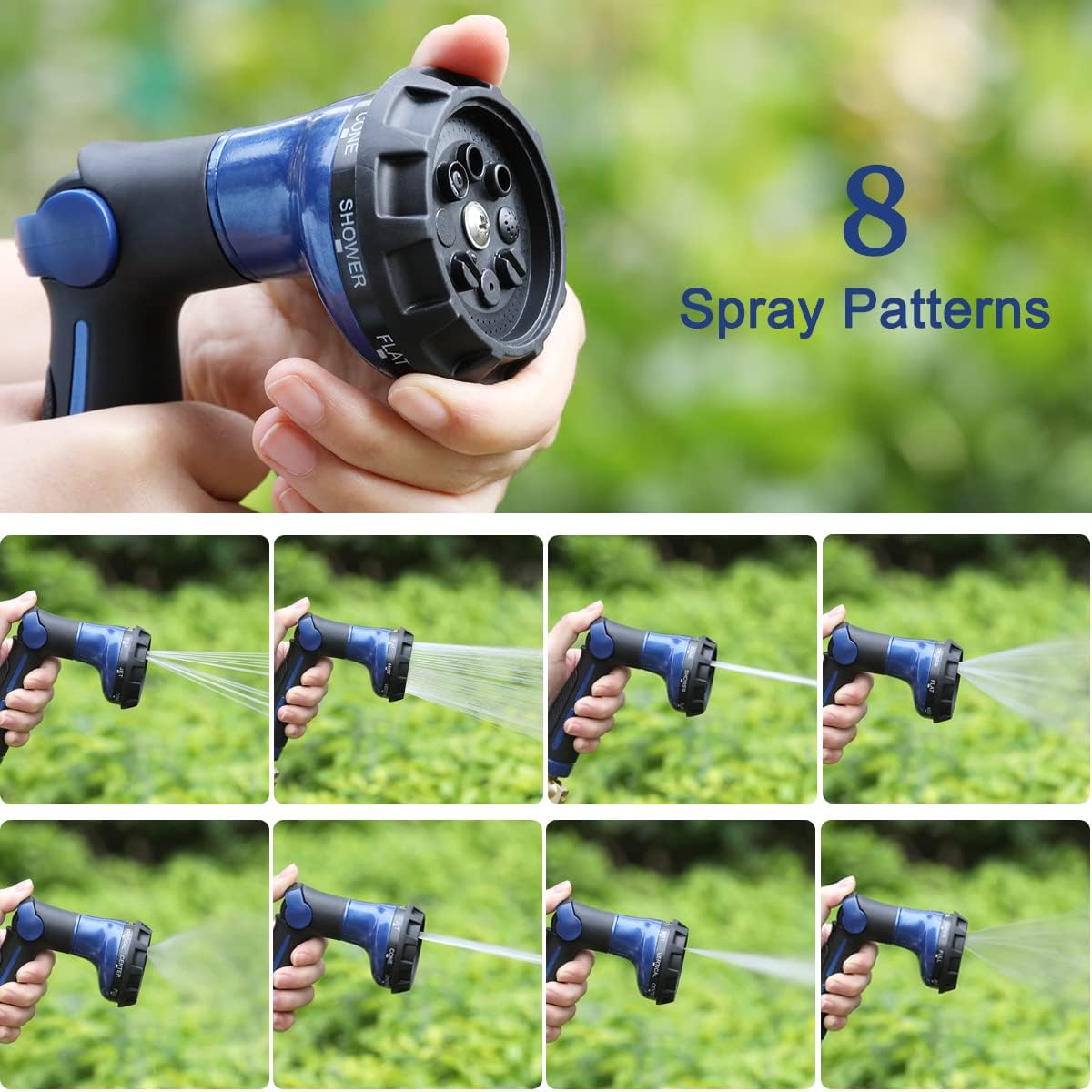 Thumb Control Garden Hose Nozzle Heavy Duty Metal, 8 Spray Patterns
