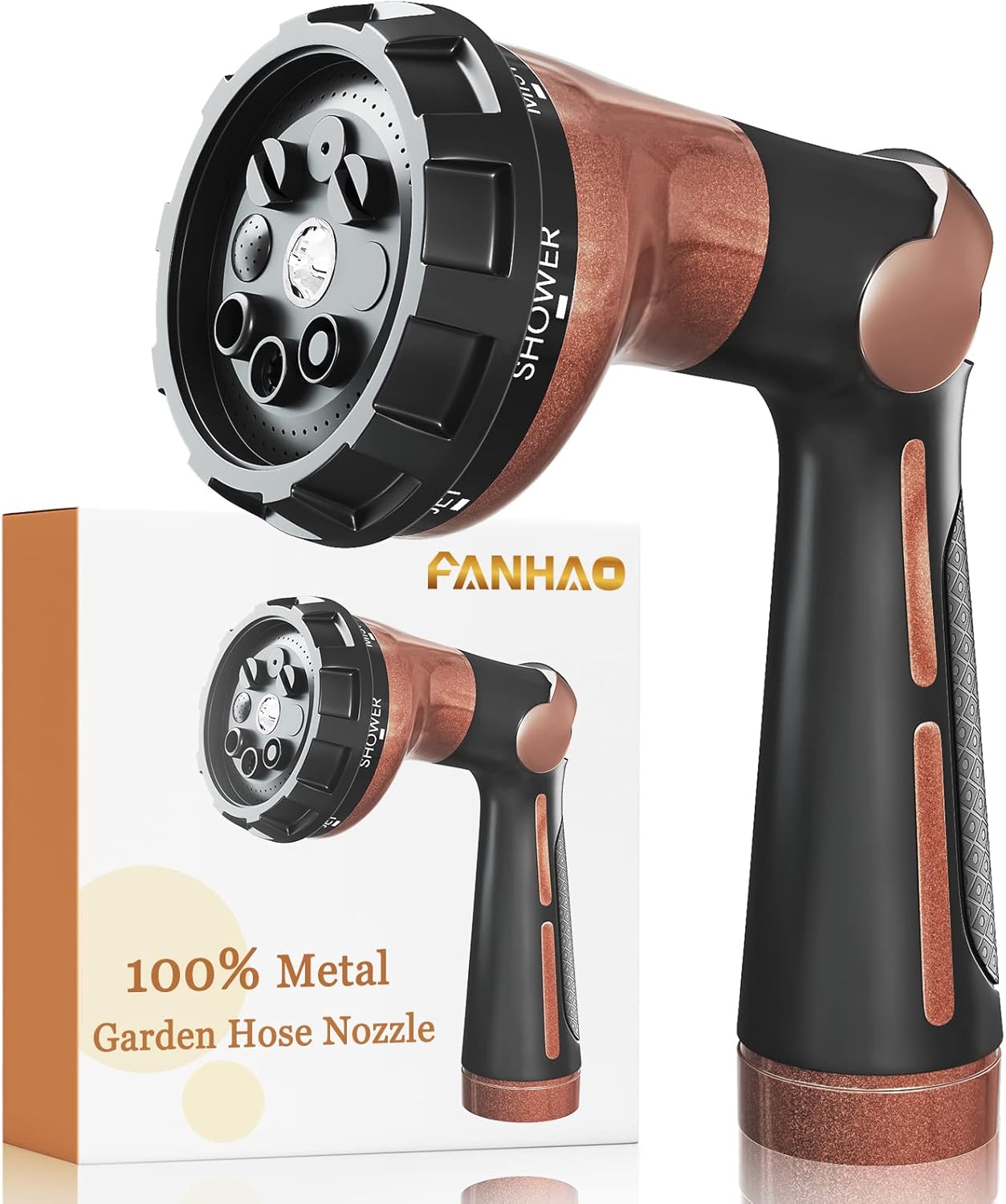 Thumb Control Garden Hose Nozzle Heavy Duty Metal, 8 Spray Patterns
