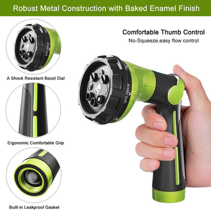 Thumb Control Garden Hose Nozzle Heavy Duty Metal, 8 Spray Patterns
