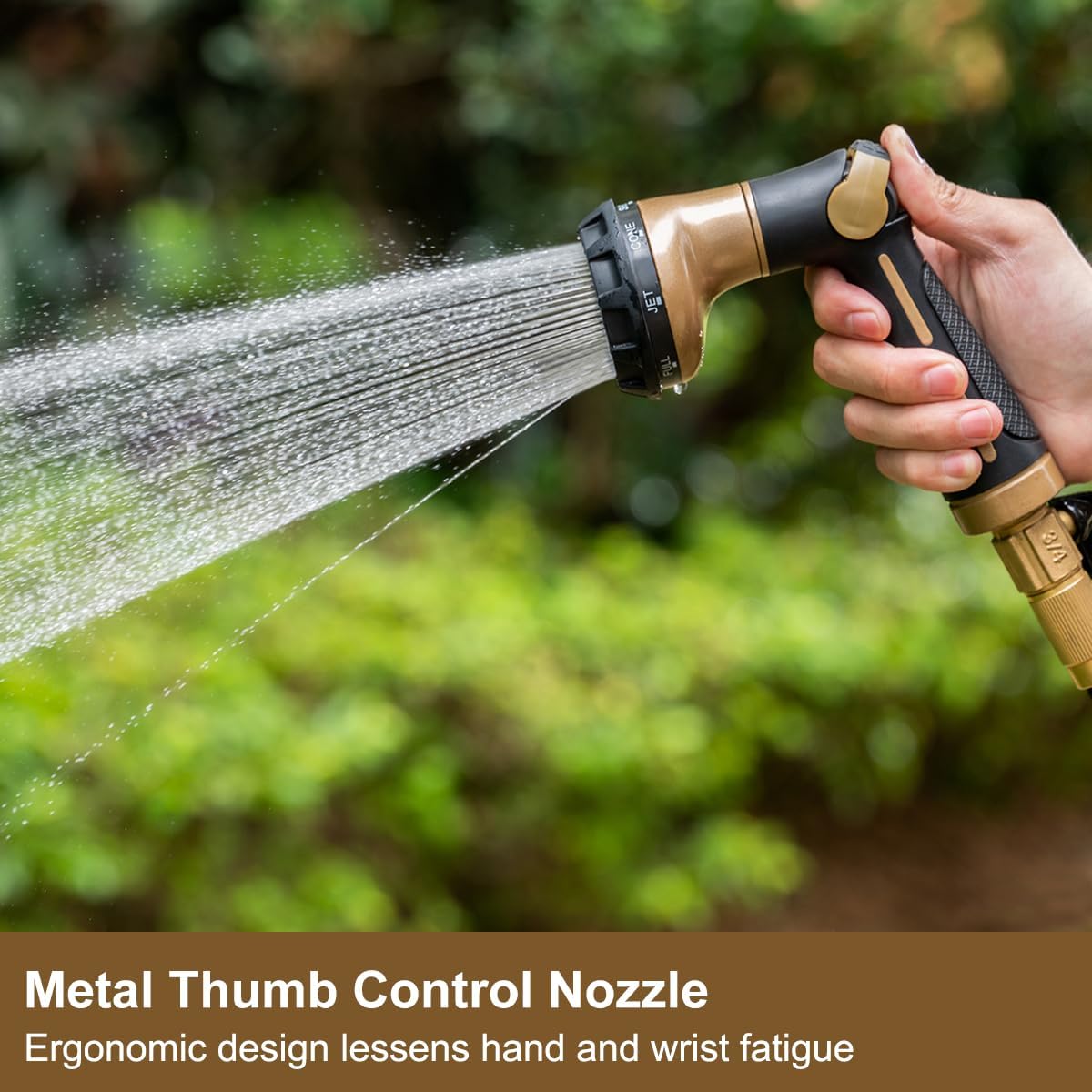 Thumb Control Garden Hose Nozzle Heavy Duty Metal, 8 Spray Patterns