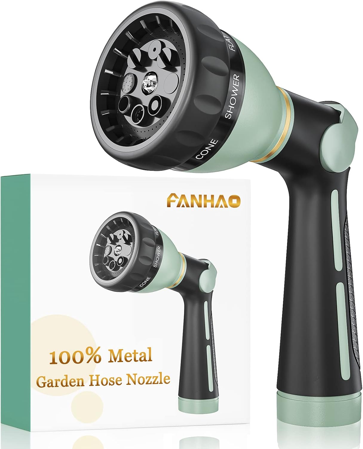 Thumb Control Garden Hose Nozzle Heavy Duty Metal, 8 Spray Patterns