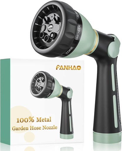 Thumb Control Garden Hose Nozzle Heavy Duty Metal, 8 Spray Patterns