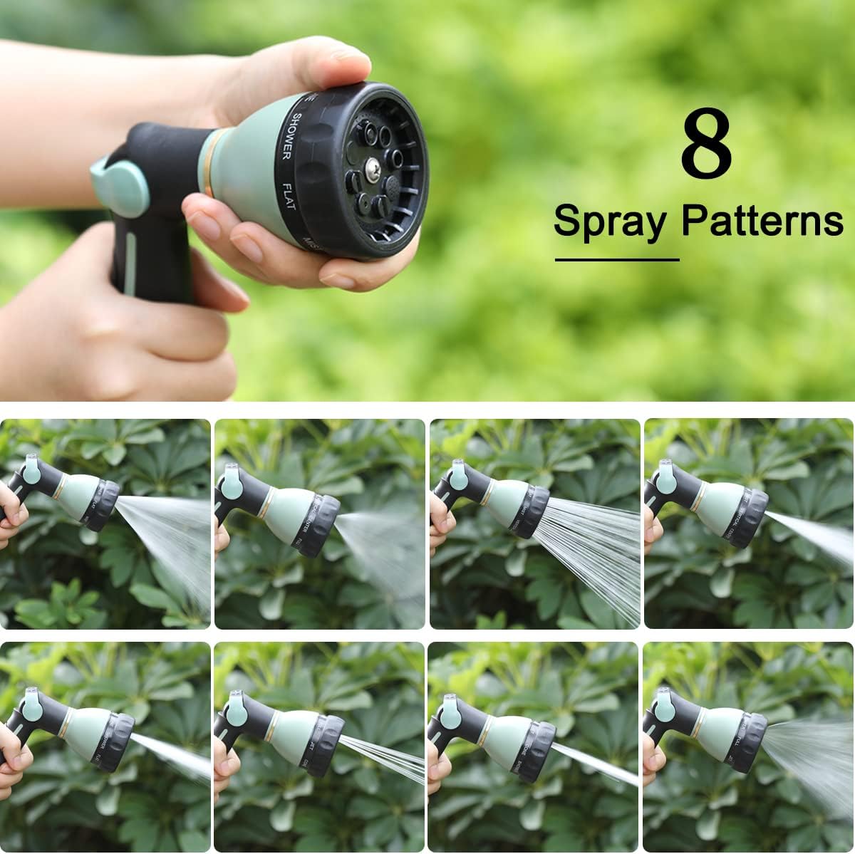 Thumb Control Garden Hose Nozzle Heavy Duty Metal, 8 Spray Patterns