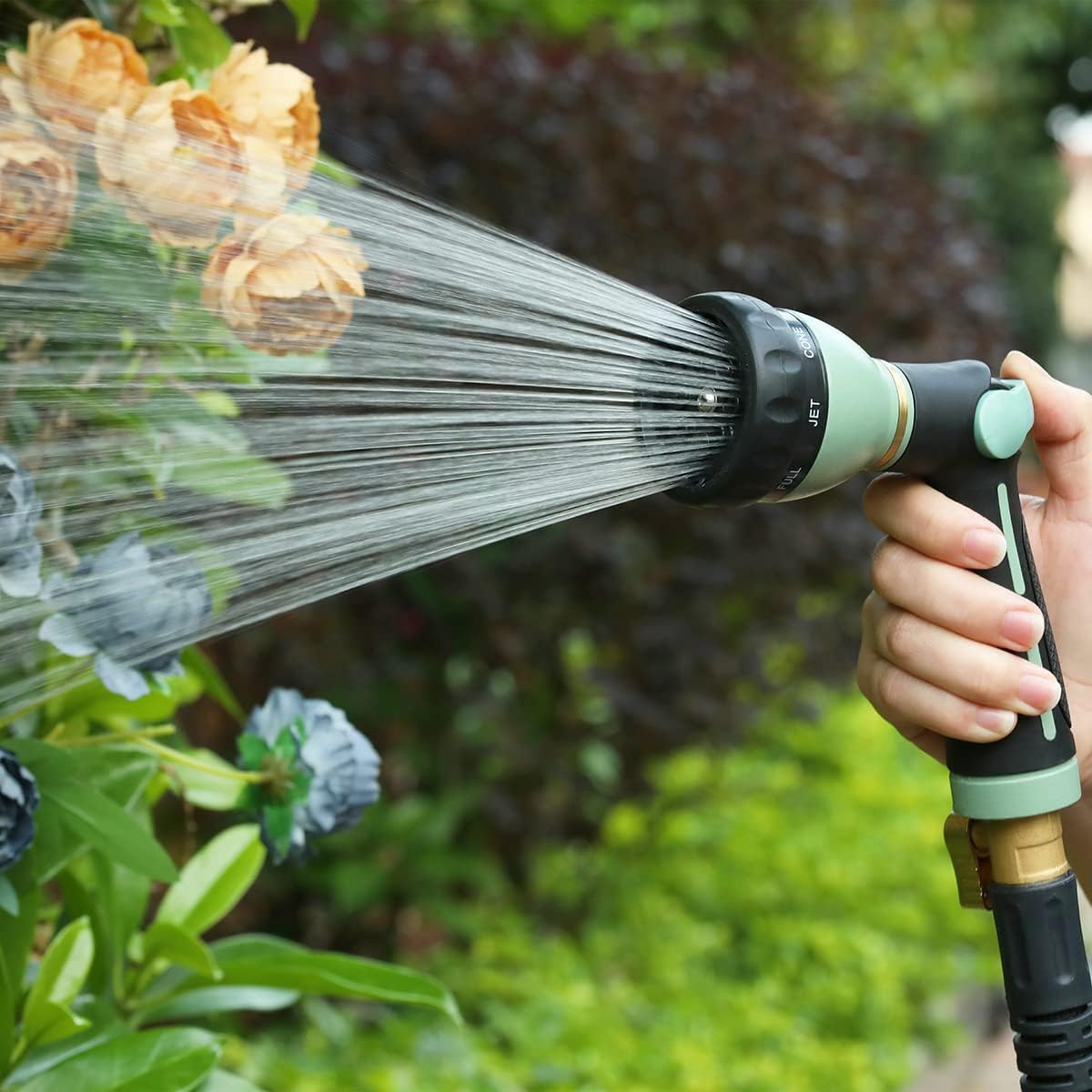 Thumb Control Garden Hose Nozzle Heavy Duty Metal, 8 Spray Patterns