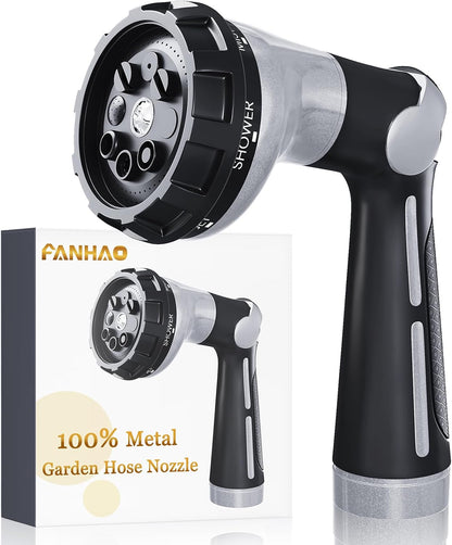 Thumb Control Garden Hose Nozzle Heavy Duty Metal, 8 Spray Patterns