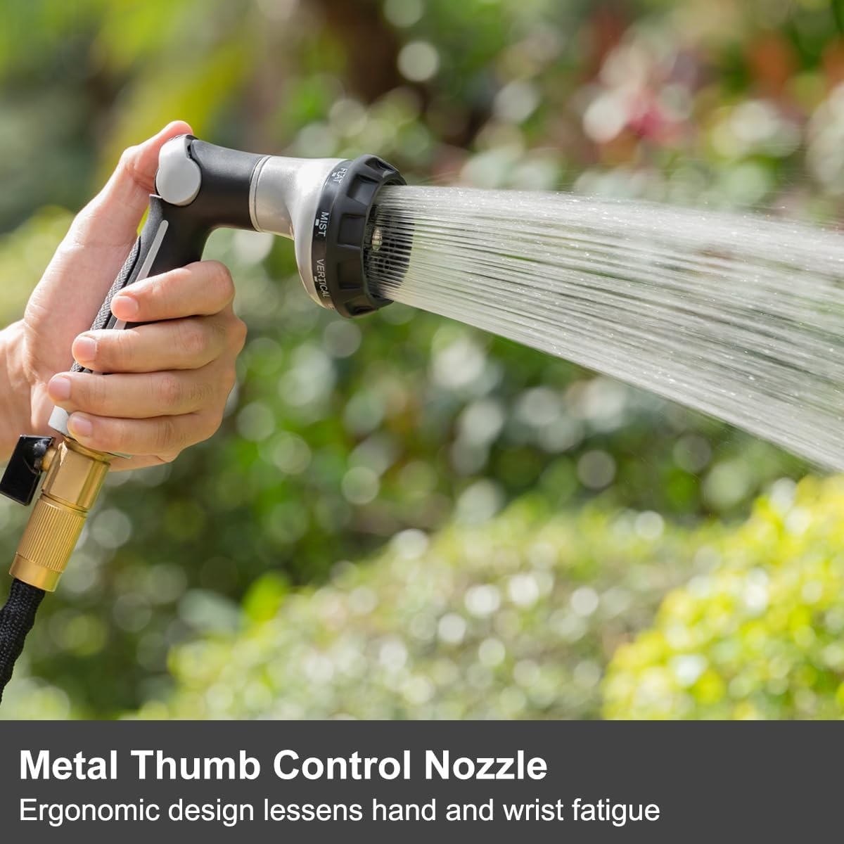 Thumb Control Garden Hose Nozzle Heavy Duty Metal, 8 Spray Patterns